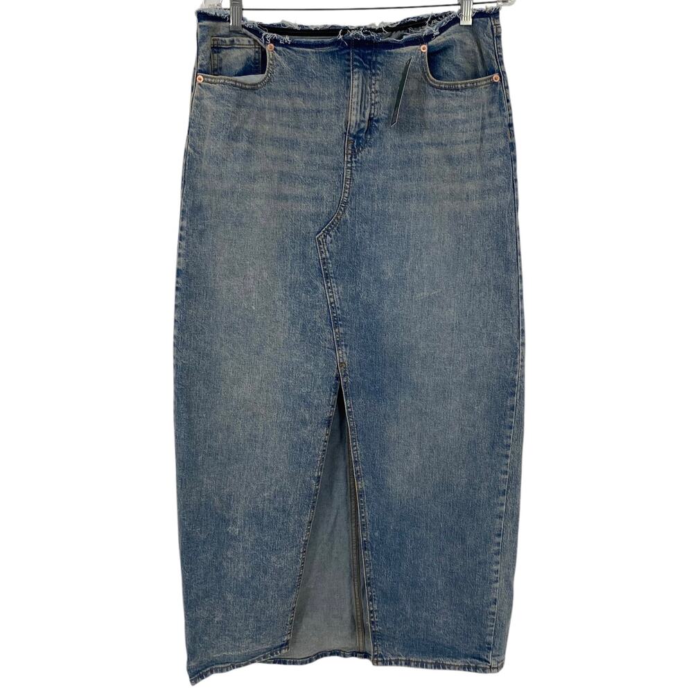 NEW WILD FABLE Low Rise Denim Midi Skirt Blue Size 10 Slit Hem Boho Chic Y2K - Picture 2 of 9
